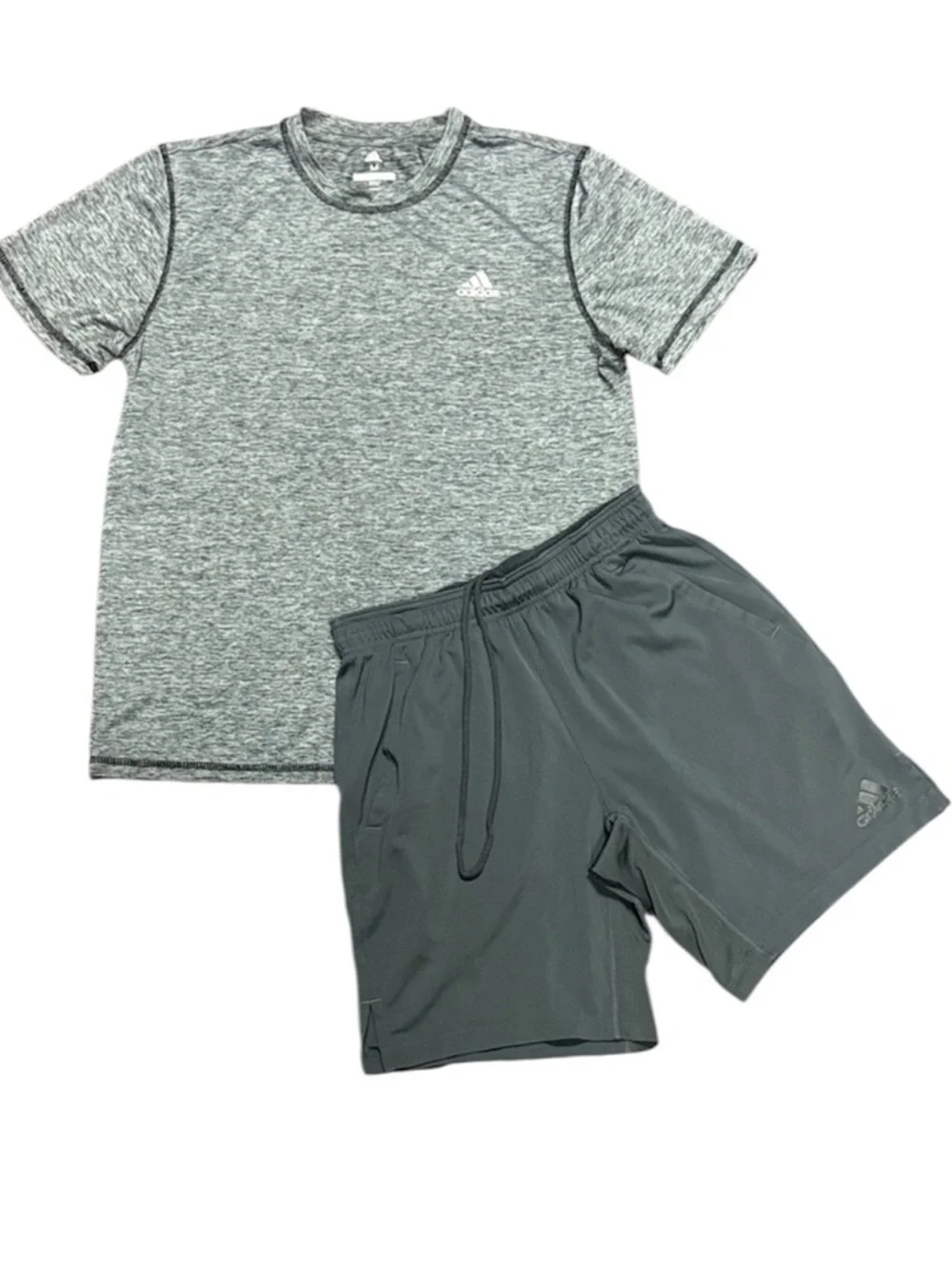Adidas Bundle - Charcoal Men's Athletic Shorts and heathered grey dry fit tee -M